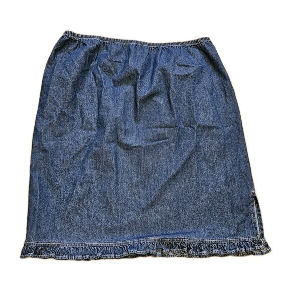 Vtg Denim Ruffle Mini Skirt Womens 14 Blue Preppy Y2K 90s Boho Elastic Waist - Picture 1 of 9